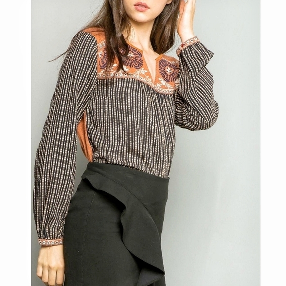 Contemporary‎ Stripe print Embroidery top S - Picture 1 of 10